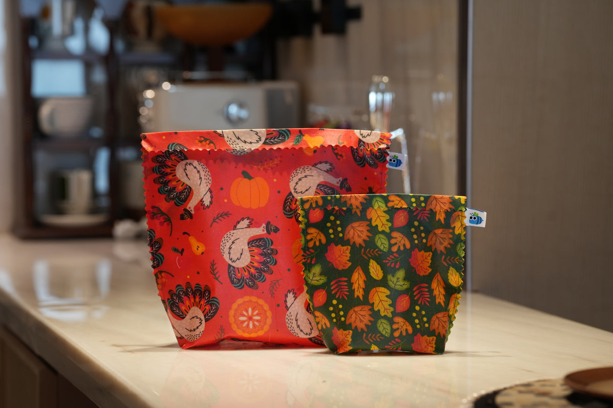Bluebee 2-Piece Beeswax Food Bag Set: Autumn Magic Thanksgiving Collection