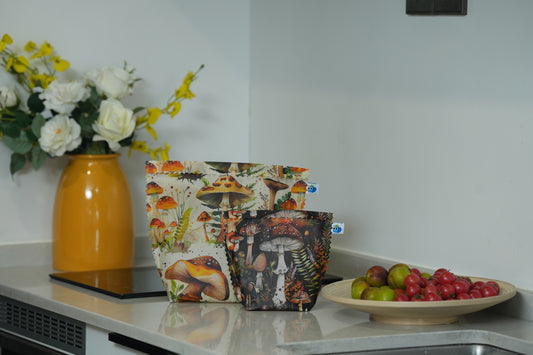 Bluebee 2-Piece Beeswax Food Bag Set: Enchanted Forage Mushroom Collection