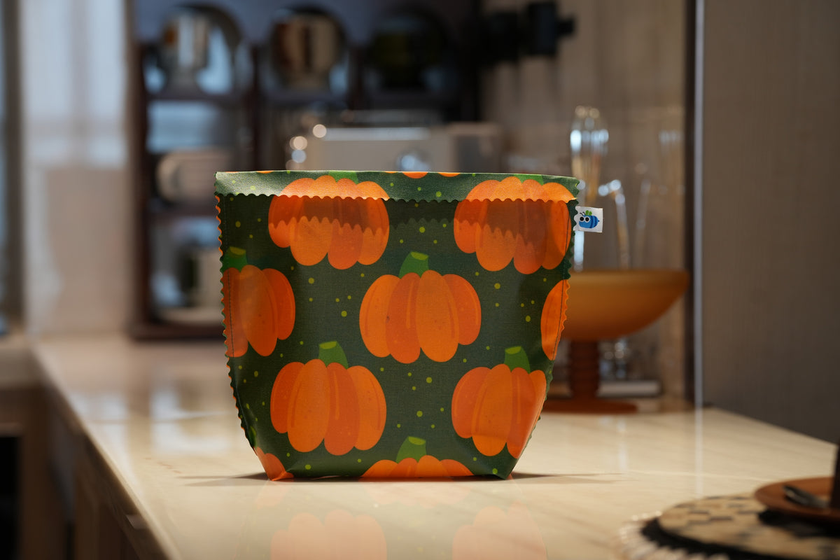 Bluebee 2-Piece Beeswax Food Bag Set: Pumpkin Harvest Thanksgiving Collection