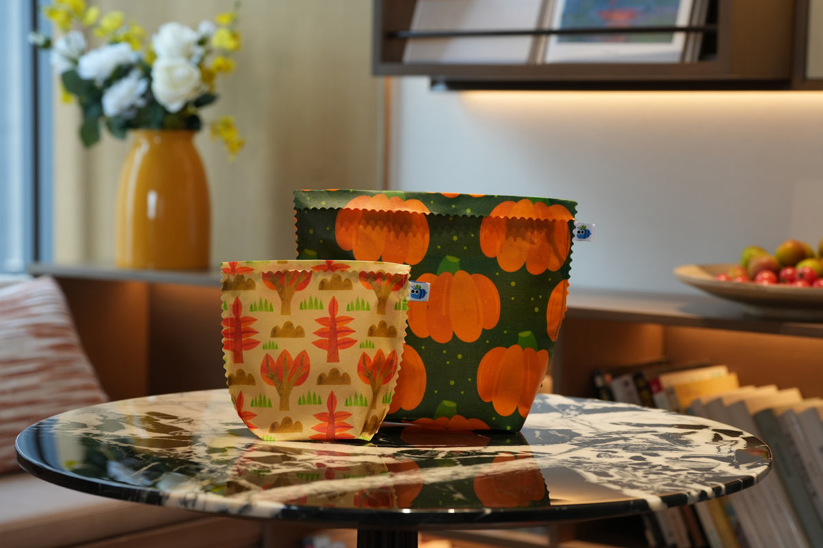 Bluebee 2-Piece Beeswax Food Bag Set: Pumpkin Harvest Thanksgiving Collection
